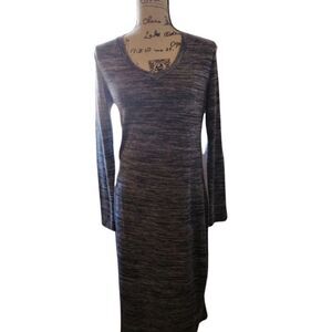 PHILOSOPHY BLACK & WHITE MARLED V-NECK LONG SLEEVE MAXI DRESS LARGE